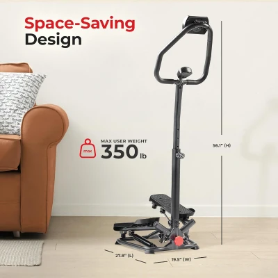 Sunny Health & Fitness Twist Stepper with Handlebar — Compact Low-Impact Cardio Stepper with Bluetooth App Connectivity