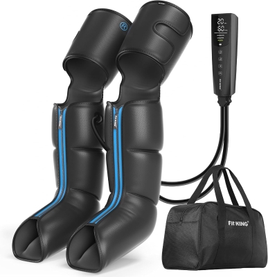 FIT KING Rechargeable Cordless Leg & Foot Massager - Full Leg Air Compression Boots with Pressure Sensor, LCD Controller, 3 Modes, 10 Intensities & 5 Timers