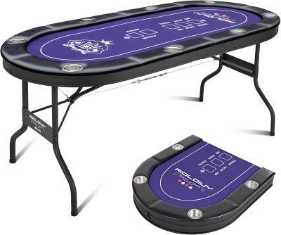 8-Player Foldable Poker Table - Rioloiuy 71"" Texas Hold'em Casino Table with Padded Rails, Deep Cup Holders and Portable Folding Design for Home or Game Room