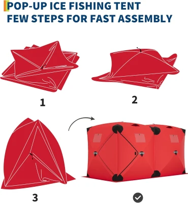 DEXSO Pop-Up Ice Fishing Tent — 4–6 Person Portable Ice Shack, Durable Weather-Resistant Shelter (Blue/Red)