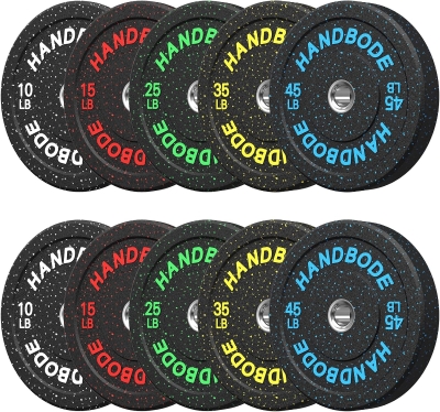 2-Inch Olympic Bumper Plates High Rebound — Colored Rubber Barbell Set (2x10/2x15/2x25/2x35/2x45 lb) for Strength Training