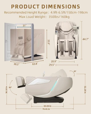 RelaxRelife Full-Body 4D Zero-Gravity Massage Chair with Body Scan, Intelligent Shiatsu Stretch, Heated Back & Legs, AI Voice Control, Bluetooth Speaker, Airbags and 135cm SL-Track — Beige