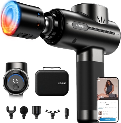 RENPHO Heat & Cold Massage Gun — Portable Percussion Deep Tissue Massager with Carrying Case, Ideal Christmas or Birthday Gift for Men & Women