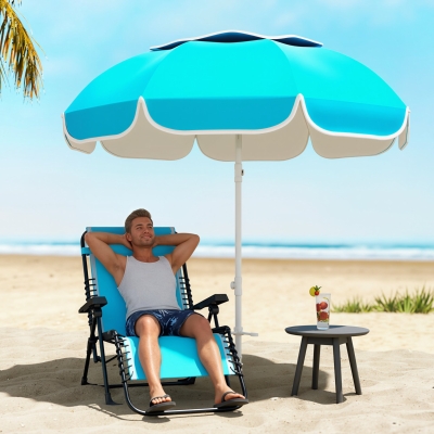 Outsunny 6 ft Beach Umbrella Portable with Sand Anchor, Carry Bag, Adjustable Height & Tilt, UPF50+ UV Protection, Blue