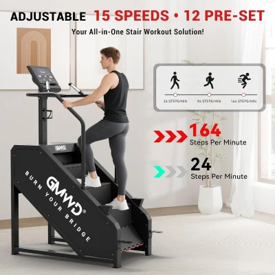 GMWD Commercial-Grade Stair Stepper Machine with 17.3"" LED Display, 15 Resistance Levels, 24-164 SPM