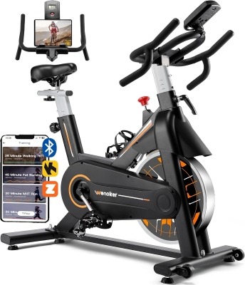Wenoker Stationary Exercise Bike for Home — App-Compatible Indoor Bike with Silent Belt Drive, Heavy Flywheel, Multi-Grip Handlebars & Upgraded Digital Display