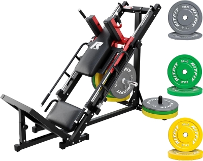 RitFit Adjustable Leg Press & Hack Squat System with Weight Plate Set – Professional Home Gym with Linear Bearings and Storage Posts