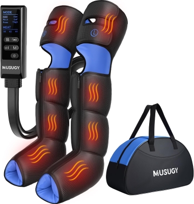 MUSUGY Sequential Compression Leg Massager with Heat – Full-Leg Air Compression Boots, 6 Modes, 9 Intensities & 3-Zone Heat for Circulation and Pain Relief – Gift for Athletes & Parents