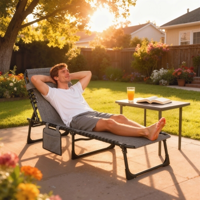 Outsunny Outdoor Folding Chaise Lounge, Reclining Lounge Chair with Adjustable Backrest and Removable Pillow, Mixed Grey