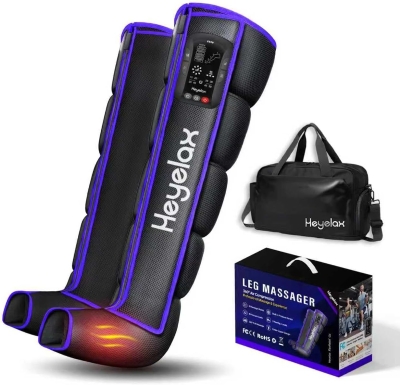 Heyelax Air Compression Leg Massager with Heat — Cordless Recovery Boots Sleeve for Circulation & Pain Relief, Thigh-to-Foot Compression (Large, 2-Pack, FSA)