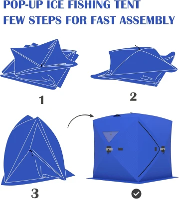 Pop-Up Portable Ice Fishing Shelter — Roomy 3–4 Person Winter Tent, Durable Weather-Resistant, Lightweight Easy Setup (Red/Blue)