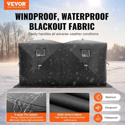 VEVOR Pop-Up Ice Fishing Shelter — Portable Hub-Style Shanty, Insulated or Non‑Insulated Options, Multiple Sizes for 1–8 People, Waterproof 300D Oxford with PU Coating, Includes Anchors, Guy Ropes & Carry Bag