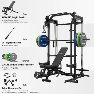 Mikolo HR05 2000LB Power Cage with Independent Dual Pulley System — Multi-Function Home Gym Rack & Cable Crossover