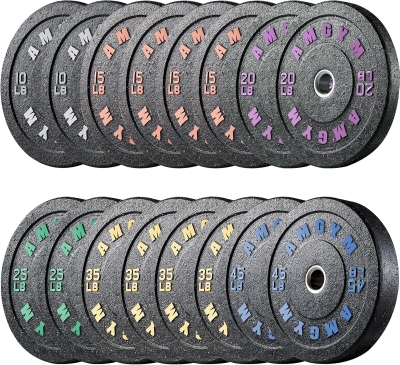 AMGYM 400 lb Bumper Plate Set — 2-Inch Olympic Rubber Plates, Recycled Rubber, Color-Coded