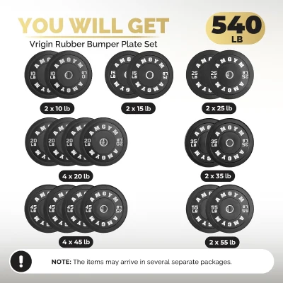 AMGYM 2-Inch Olympic Bumper Plates Set – 10–55 lb Options (10–500 lb Range), Rubber Weight Plates for Home Strength Training, Multiple Colors