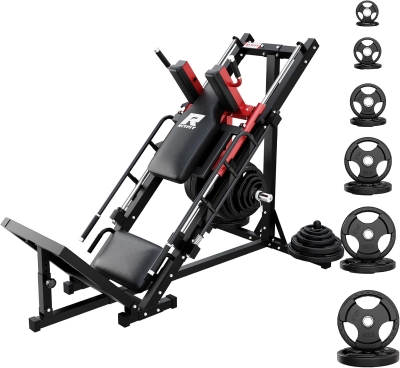 RitFit Adjustable Hack Squat & Leg Press with Weight Plate Set — Professional Home Gym Machine with Linear Bearings, Full Lower-Body Training and Plate Storage Posts