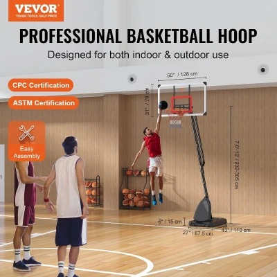 VEVOR Adjustable Portable Basketball Hoop with Mobile Stand & Weighted Base, Height-Adjustable Rim for Youth and Adults, Indoor/Outdoor