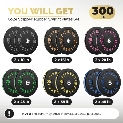 2-Inch Bumper Plates — Rubber Olympic Weight Set (10–500 lbs Options) for Home Gym & Strength Training, Multiple Color Choices