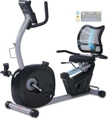 Recumbent Exercise Bike with Smart App — Ergonomic Backrest, Comfort Seat, 420 lb Capacity & Large Backlit Display for Home Workouts