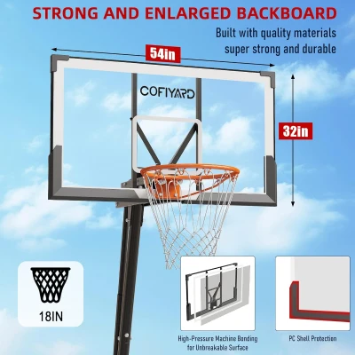 Cofiyard Portable Basketball Hoop with 54"" Shatterproof Backboard – Adjustable 5.25–10 ft Goal System with 44"" Base & Sandbag