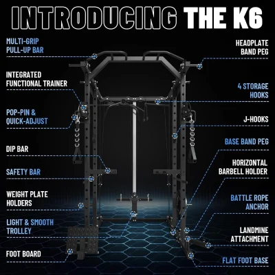 Mikolo K6 Power Cage with Cable Crossover & LAT Pulldown — 1500LB Capacity Home Gym Rack