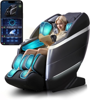 RelaxRelife 4D Full-Body Massage Chair with 166° Flexible SL Track, Reading Lamp, 18 Modes, 11 Techniques, 36 Airbags, Zero Gravity Recliner, Yoga Stretch & Foot Massage (Black)