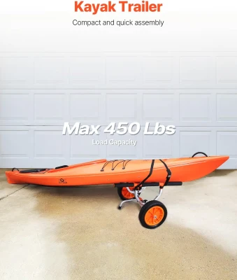 VEVOR Kayak Cart — Heavy-Duty Kayak Trailer with 450 lb Capacity, Detachable Canoe Trolley, Adjustable Width & Nonslip Support, 12"" Solid Tires