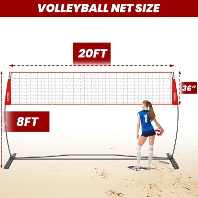 SPOYNAL 12FT/20FT Portable Freestanding Volleyball Net — Adjustable Height Practice Set with Carry Bag, PU Ball & Pump for Indoor/Outdoor Use