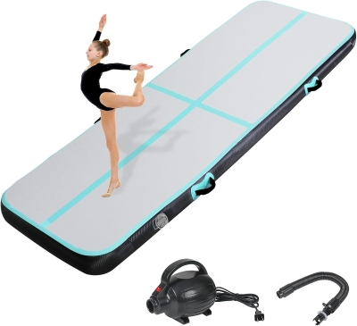 Portable Inflatable Gymnastics Air Track — 6ft/10ft/13ft/16ft/20ft, 4in or 8in Thickness with Included Electric Pump — Ideal for Training, Cheer, Yoga, Pool and Beach