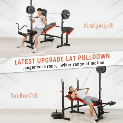 MAIDOMA 1500 lb 8-in-1 Olympic Weight Bench Set with Leg Extension/Curl, Preacher Pad, Barbell Rack & Safety Catches — Foldable Home Workout Bench (US Stock)