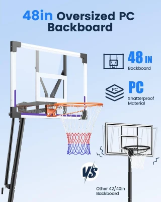 Portable Outdoor Basketball Hoop with 44/48"" Backboard – Quick Height Adjustment to 10ft, Mobile Base with Wheels for Court, Backyard or Driveway