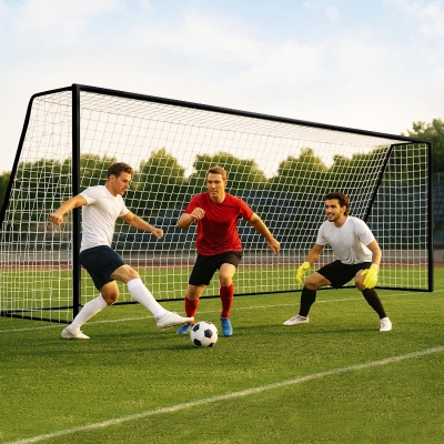 MOPHOTO Foldable Soccer Goal — Multiple Sizes (6x4/8x6/10x6.5/12x6/16x7/18.5x6.5/21x7/24x8 ft) — Full-Size Backyard & Training Goal for Teens & Adults