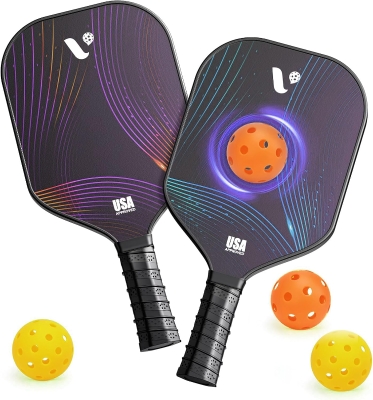 Fiberglass Pickleball Paddle Set, 2-Pack with 4 Balls and Carry Strap – USAPA Approved, Lightweight Durable Rackets for All Levels