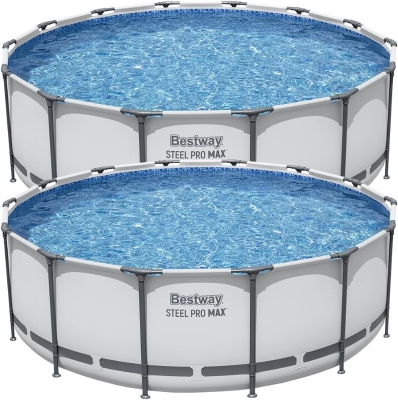 Bestway Steel Pro MAX 2-Pack Above-Ground Round Pool Set — 14 ft x 48 in Metal Frame with 1,000 Filter Pump, Ladder & Cover