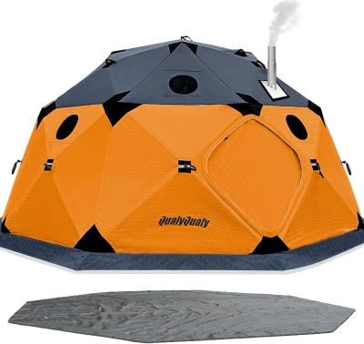 QualyQualy Pop-Up Insulated Ice Fishing Tent with Floor, 8–10 Person, 147 sq ft, Stove Jack