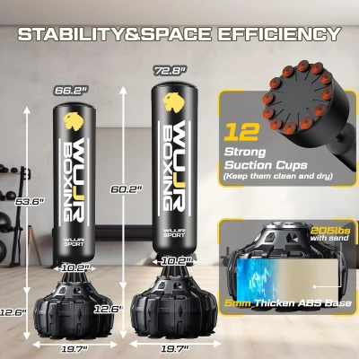 70"" Freestanding Punching Bag with Suction-Cup Base and Boxing Gloves — Heavy Duty Kickboxing Stand for Adults