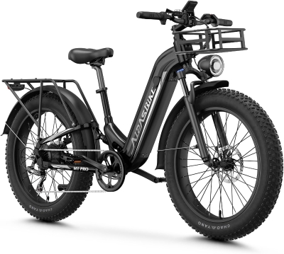 Aipas M1 Pro Step-Through Electric Mountain Bike — 1800W Peak (110Nm) Brushless Motor, 48V 17.5Ah Removable Battery, 26"" x 4.0"" Fat Tires, Dual Suspension, 36 MPH, Up to 85-Mile Range, 7-Speed