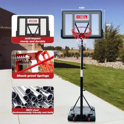 IGL Portable Basketball Hoop – 44"" PE Backboard, Adjustable 5.6–10 ft, Mobile Outdoor Goal with 13.2 GAL Base