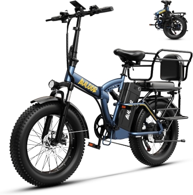 KEBIKO 1000W Folding Electric Bike (Peak 1500W), 48V 20Ah Removable Battery, 20"" Fat Tire Ebike — 30+ MPH, Up to 80 Mile Range