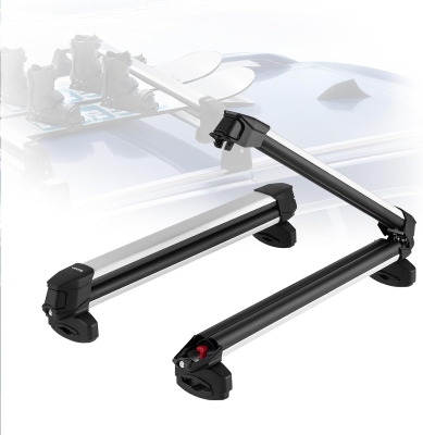 VEVOR Aluminum Ski & Snowboard Roof Rack — Holds up to 6 Pairs of Skis or 4 Snowboards, Universal Top-Mount Holders with Lock and Rubber Padding
