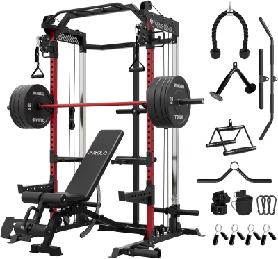 Mikolo HR05 Power Cage — 2000 lb Power Rack with Independent Dual 1:1 Pulley System & Multi-Function Cable Crossover