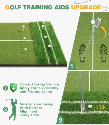 Dual-Turf 5x4 ft Golf Practice Mat — Upgraded Alignment Lines (2025) for Approach Angle & Balance, Indoor/Outdoor Hitting Surface
