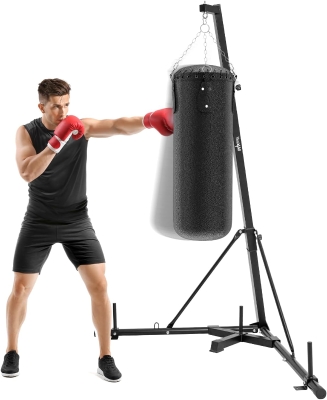 Yes4All Heavy Bag Stand with Stainless Steel Swivel Chain and 4 Snap Hooks — Adjustable Freestanding Boxing Bag Hanger