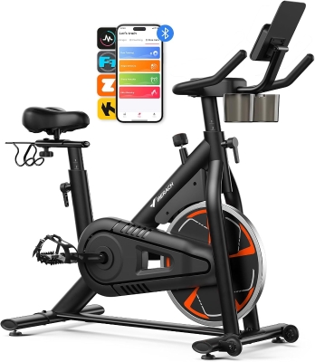 Merach Magnetic Stationary Bike S36 – Low-Noise Home Exercise Bike with Cushioned Seat, 330 lb Capacity, Exclusive App & FantomFite Integration, Tablet Mount and Guided Classes