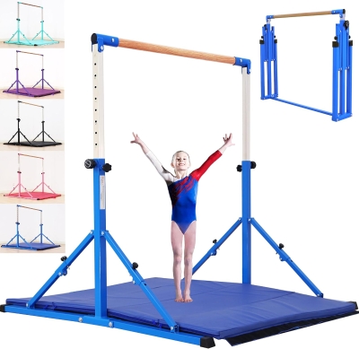 MARFULA 4ft/5ft Foldable Gymnastics Kip Bar Set with Mats – Adjustable Height 36–60 inch, 4 ft Width, Professional Training Equipment for Kids and Clubs