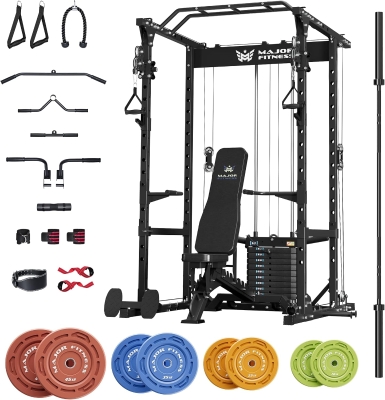 MAJOR FITNESS Drone1 Multi-Function Power Cage — Heavy-Duty Home Gym with Integrated 100 lb Weight Stack & Cable System
