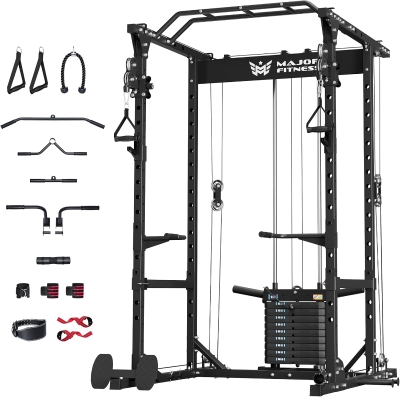Major Fitness Drone1 Multi-Function Power Cage – Space-Saving Power Rack with Functional Trainer, Landmine and Cable Crossover, Heavy-Duty Steel Construction