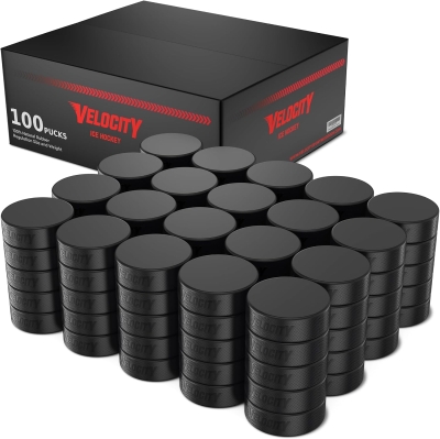 Velocity Hockey Pucks — Junior Lightweight, Senior Official & Heavyweight Training (5, 10, 25, 50 & 100 Pack)