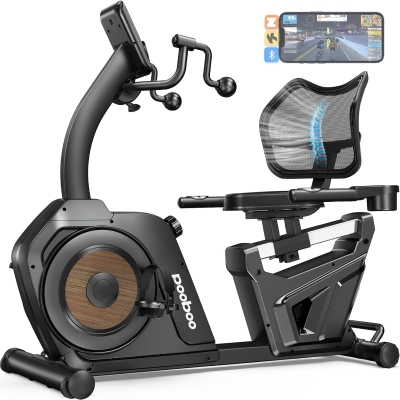 pooboo Magnetic Recumbent Exercise Bike with Arm Crank, Ergonomic Backrest, Smart App & Pulse Sensor — 400 lb Capacity