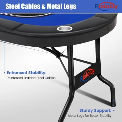 Rioloiuy 8-Player Foldable Poker Table — 71"" Texas Hold'em Casino Table with Padded Rails, Stainless Cup Holders, Reinforced Frame and No-Assembly Foldable Design